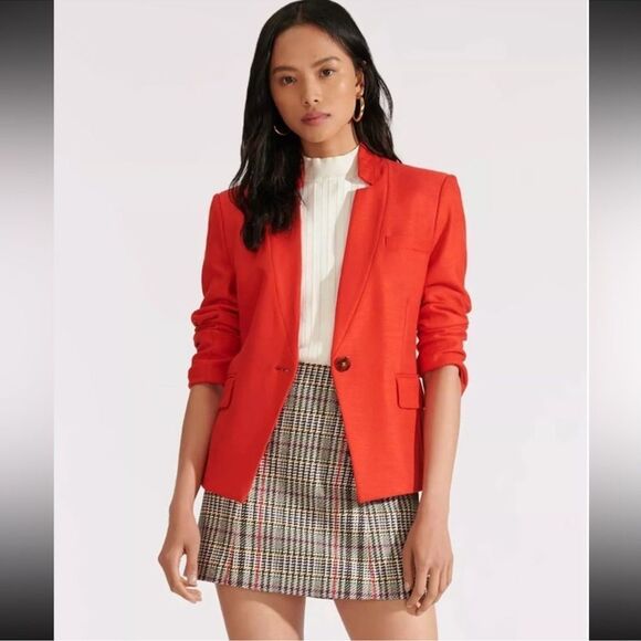NWT VERONICA BEARD FARLEY Dickey Jacket in Red Sateen Twill Size 14